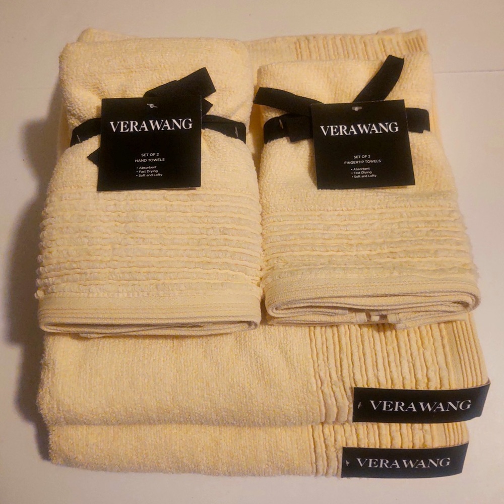 🎁6PC VERA WANG Sculpted Pleat Solid DYW Bath Towel Set - Yellow